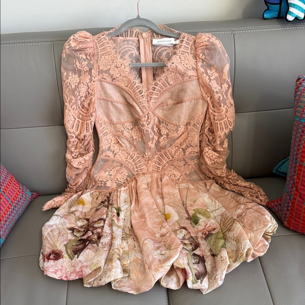 ZIMMERMANN The Dancer Lace Silk Floral Mini Dress - NWOT - AU 0/US 2-4